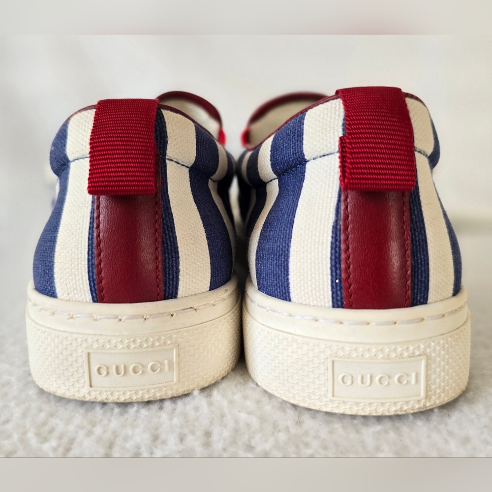 Pre-owned 💯 Authentic Gucci Dublin Stripe Slip-on Sneakers 👟  Navy/White - Picture 4 of 12